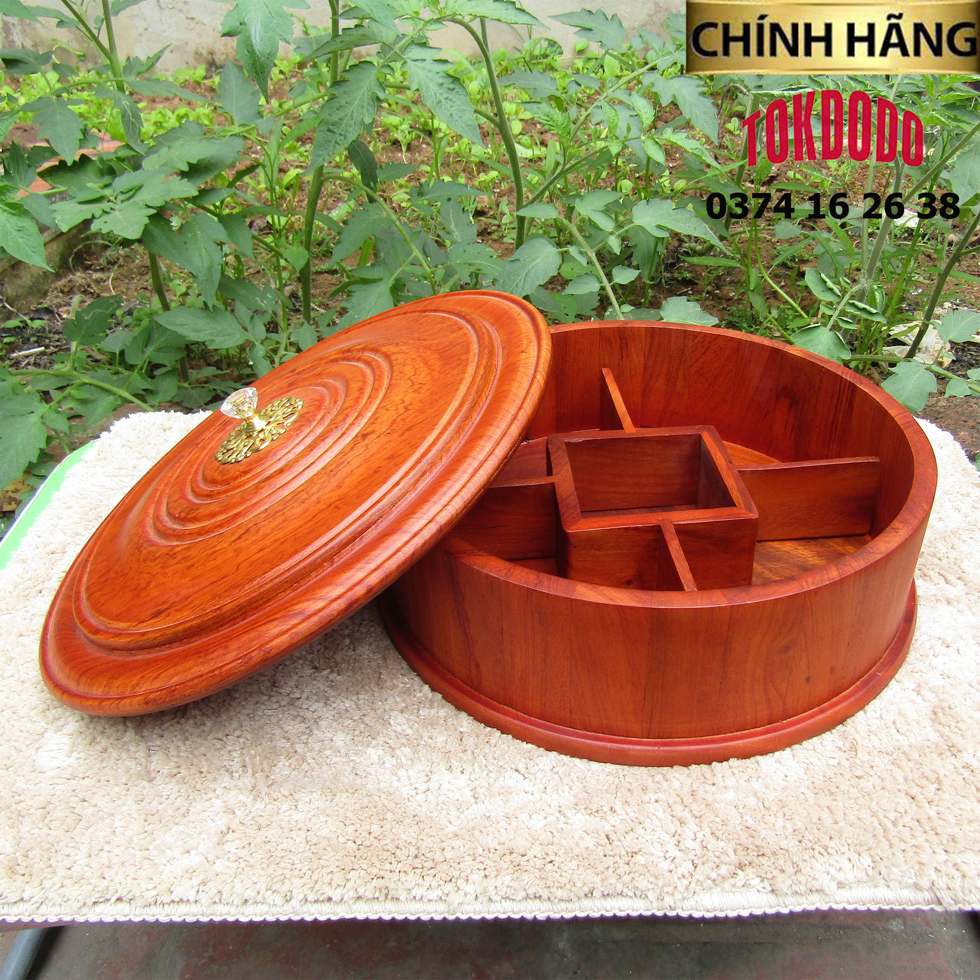 Khay mứt gỗ hương mặt tròn thương hiệu TOKDODO