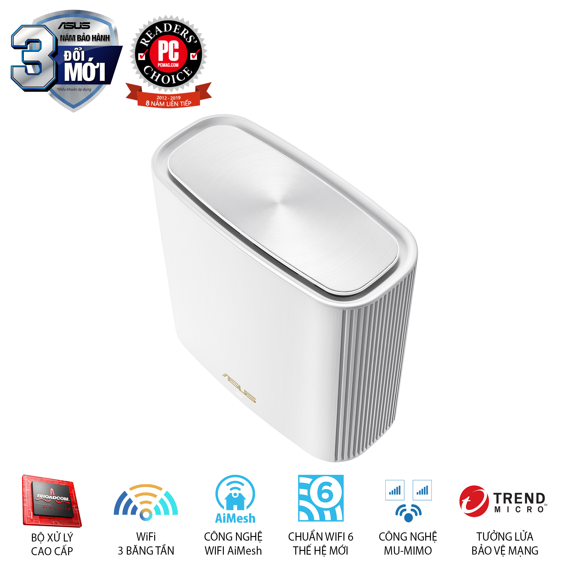 Hệ Thống MESH WI-FI 6 ASUS XT8 (W-2-PK) ZenWiFi Chuẩn AX6600 3 Băng Tần- Hàng Chính Hãng