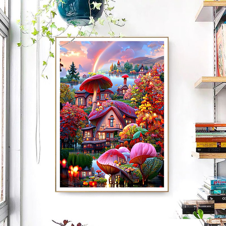 Tranh thêu kín chữ thập Lâu đài cổ tích, kích thước 60 x 80 cm
