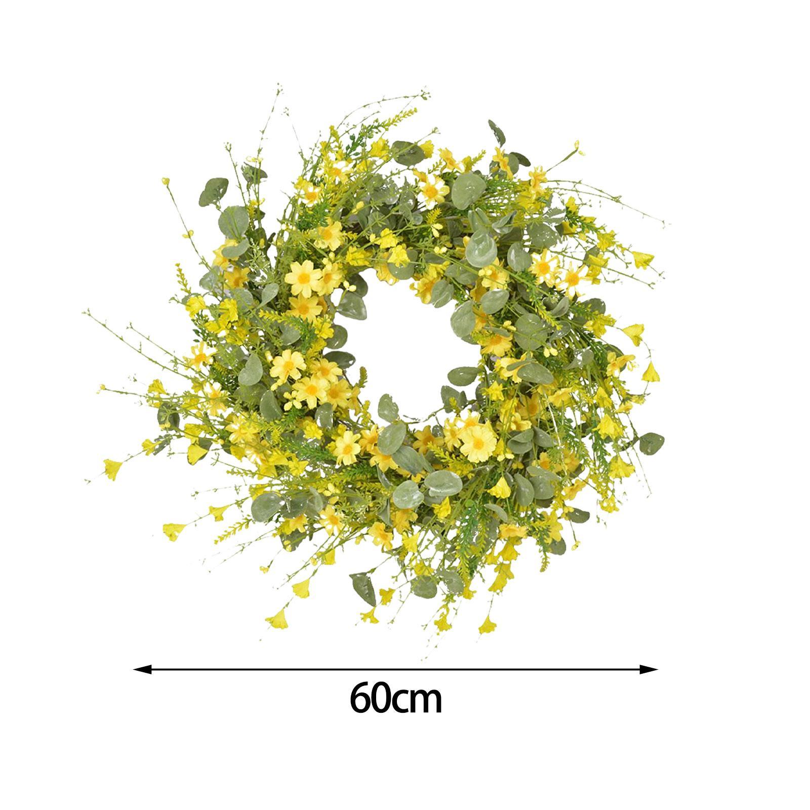 Artificial Daisy Eucalyptus Wreath, Front Door Hanging Floral Simulated Flower Wreath for Festival Holidays Window Home Decor Patio