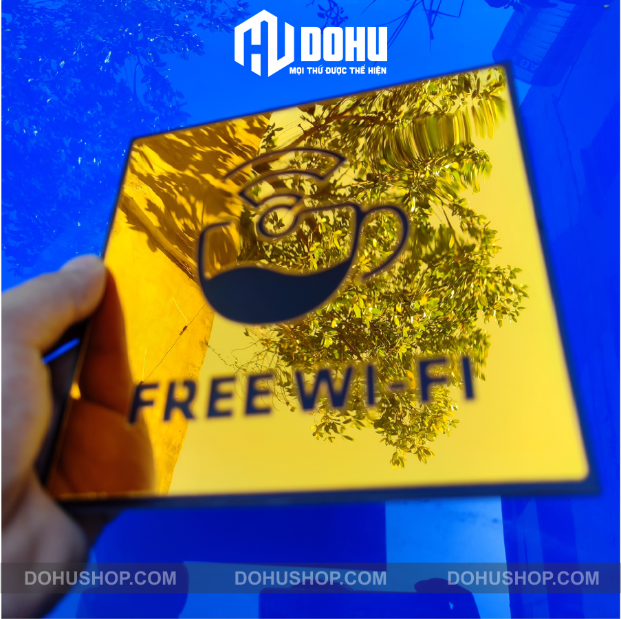 Bảng gương vàng free wifi có sẵn keo dán tường