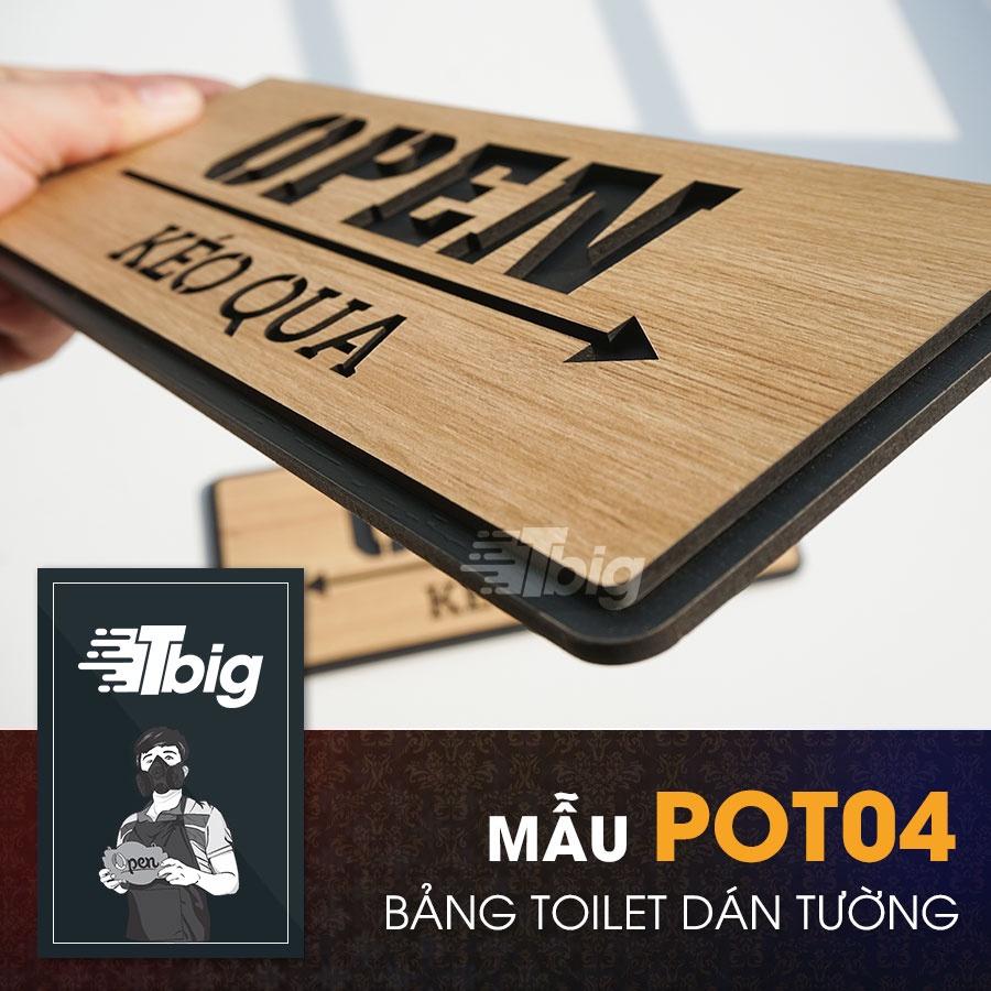 Bảng gỗ Open - Kéo qua chỉ hướng mở cửa loại dán cửa có sẵn keo 2 mặt