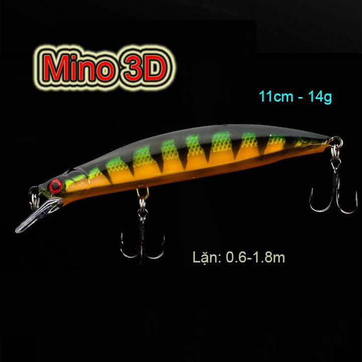 Mồi câu lure Mino 3D dài 11cm nặng 14g câu cá chẽm, tráp, hồng