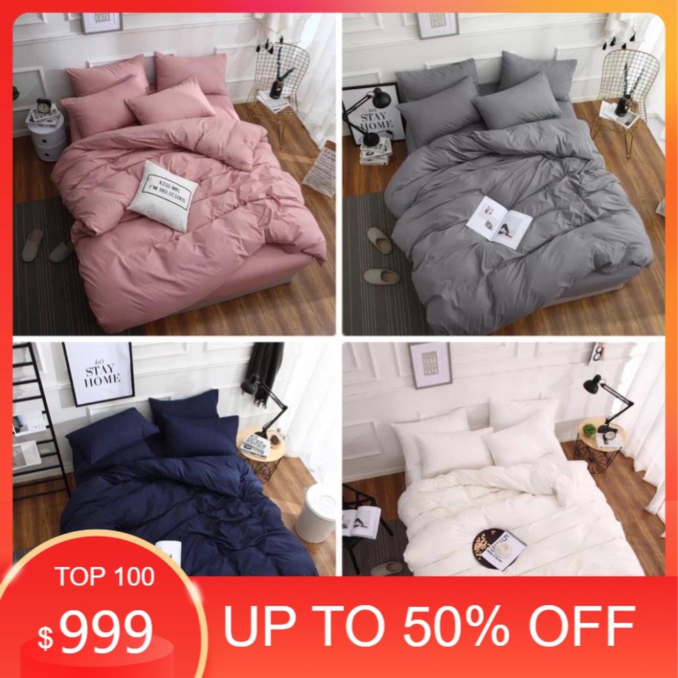 Bộ chăn ga gối cotton poly trơn 1 màu cao cấp