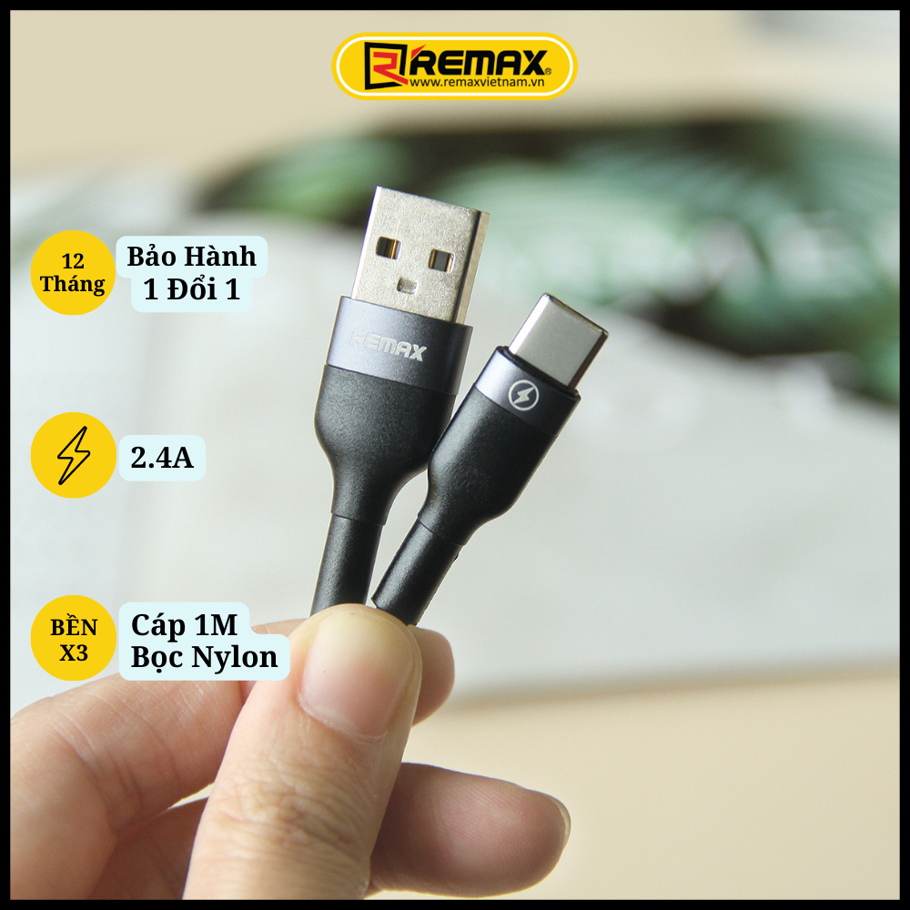 Dây Cáp Sạc Nhanh Remax USB To Type C 1M  Cho Samsung S8/S9/ Note8/ Note9/ Xiaomi/ Huawei/ Oppo/Nokia (Siêu bền)- Hàng Chính Hãng