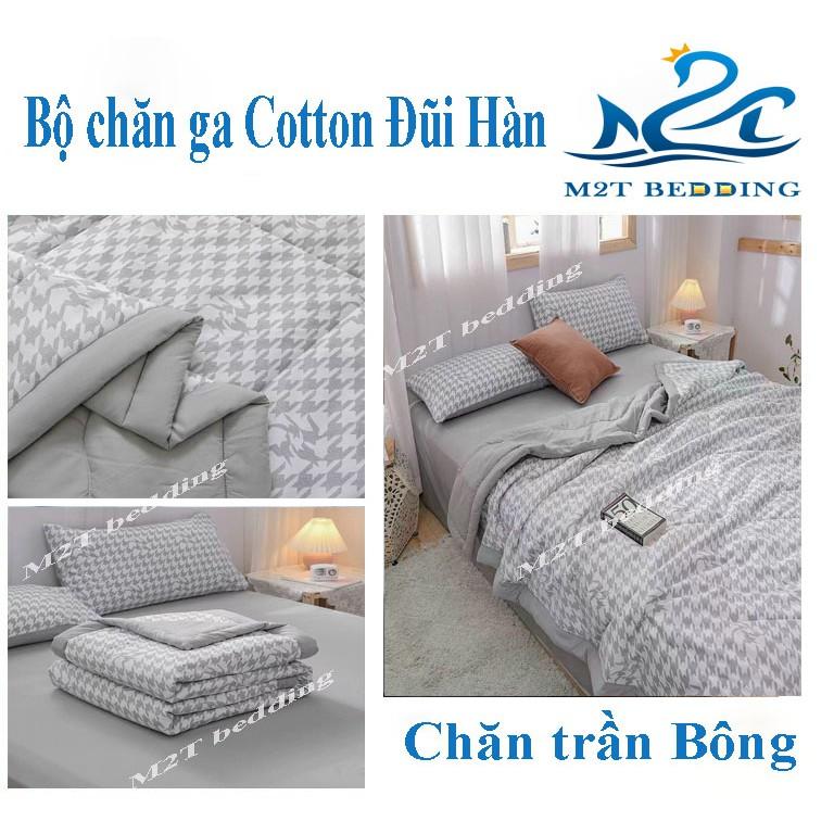 Bộ chăn ga gối Cotton Hàn M2T bedding sét hè chăn chần bông miễn phí bo chun drap ga giường