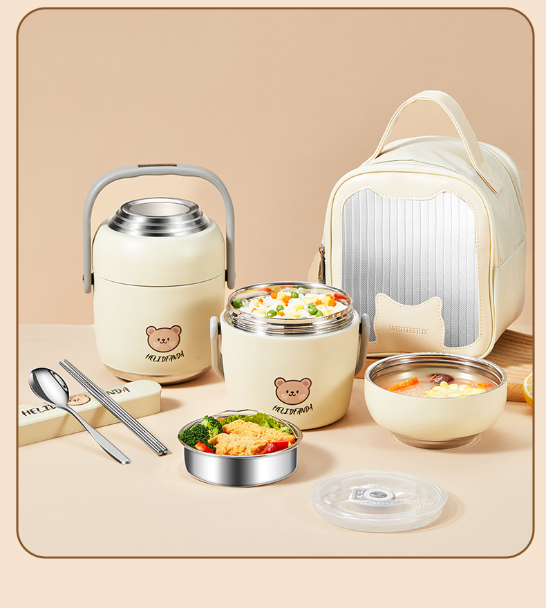 Hộp đựng cơm, cháo Helid Fanda INOX 304 - Dung tích 1.6L Tặng kèm Túi cách nhiệt + Bộ dụng cụ ăn
