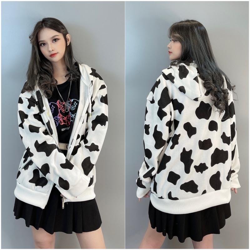 Áo khoác bò sữa nỉ bông dày dặn hàng quảng châu form rộng unisex áo khoác zip BÒ SỮA - TOPTEEN 3420