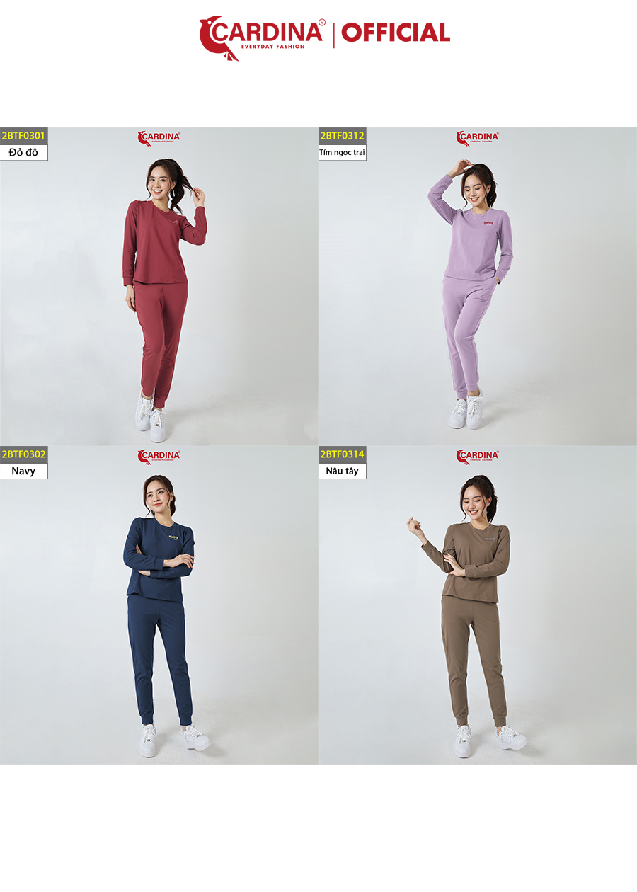 Đồ Bộ Thu Đông Nữ CARDINA Chất Cotton Cao Cấp Áo Dài Quần Dài Suông Dáng Thể Thao Năng Động 2BTF03