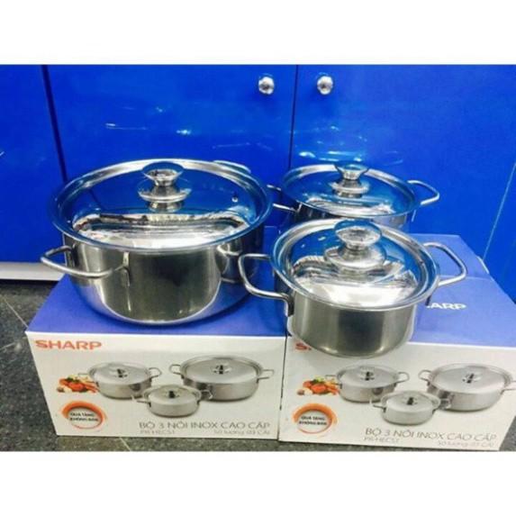 Bộ 3 nồi inox quà tặng từ Sharp dùng được cho bếp từ |