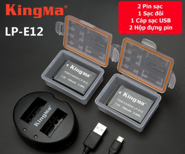 Combo 2 pin 1 sạc đôi Kingma for Canon LP-E12 - Hàng chính hãng