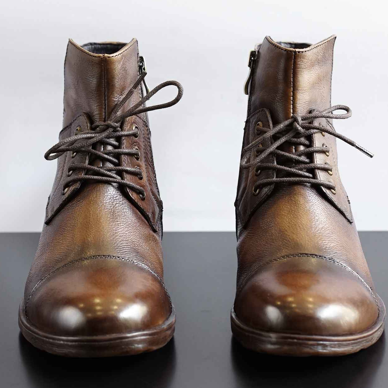 Giày Boot Nam Cao Cổ Khóa Kéo VINTAGE Màu Nâu Da Thật 2 Lớp Mũi Tròn Đế Khâu Văn Phòng Công Sở Sartorial Bảo Hành 1 Năm