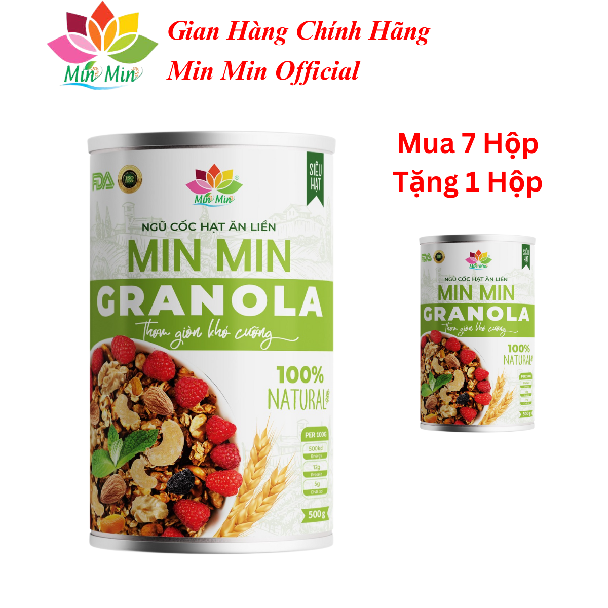 2 Hộp (1kg) Ngũ Cốc Granola Min Min - Ngũ Cốc Hạt Ăn Liền Granola Min Min (1hộp 500gr)