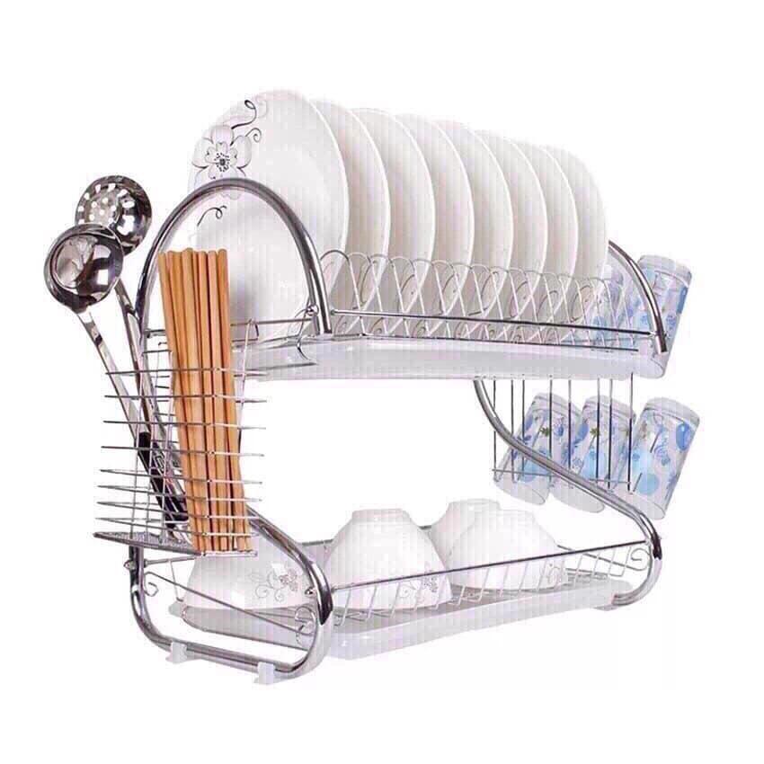 Kệ Đựng Chén Dĩa Inox 2 Tầng Chữ S