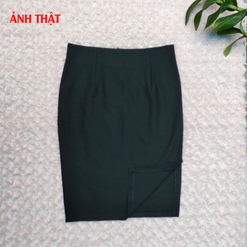 Chân váy bút chì công sở màu đen dài 60cm xẻ tà hong sang trọng vải kaki thun co giãn-New Design