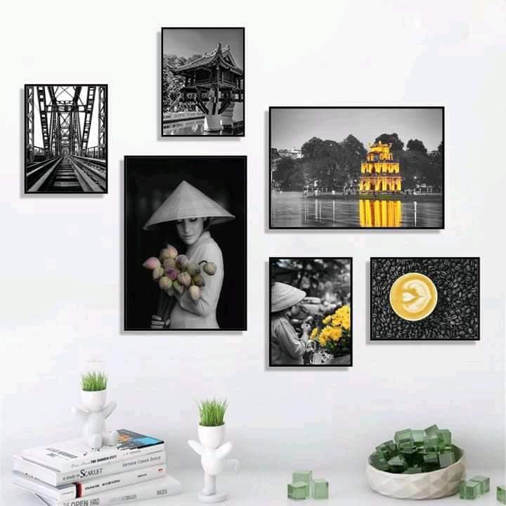 (ẢNH THẬT) TRANH TREO TƯỜNG 6 TẤM HÀ NỘI XƯA TRANH TRANG TRÍ QUÁN