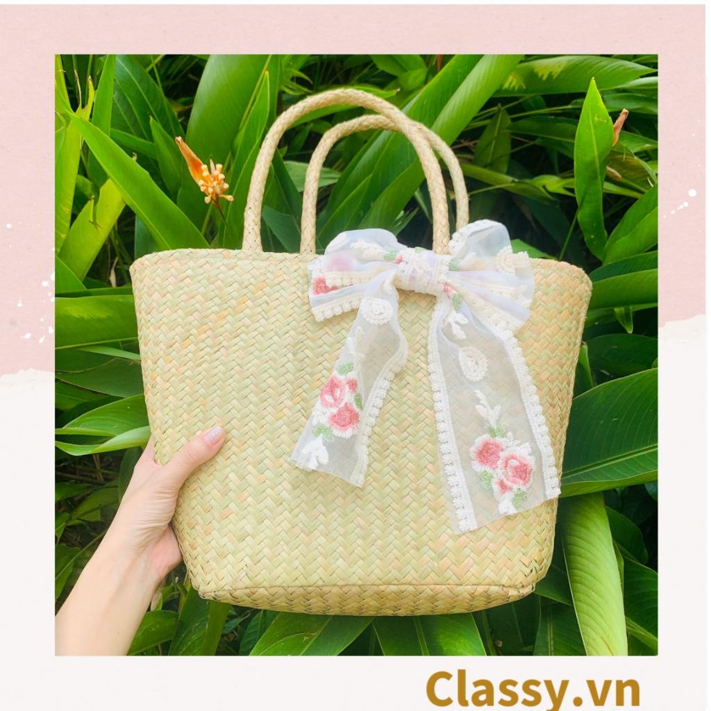 Túi cỏ bàng dáng bầu Classy , có lớp lót làm từ cỏ bàng 100% thiên nhiên, từ bàn tay thợ thủ công Việt Nam T985