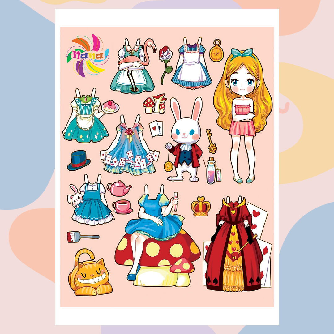 Búp bê giấy Chibi các nàng công chúa cổ tích đồ chơi cắt thủ công cho bé Combo 7 hình siêu đáng yêu BBG002
