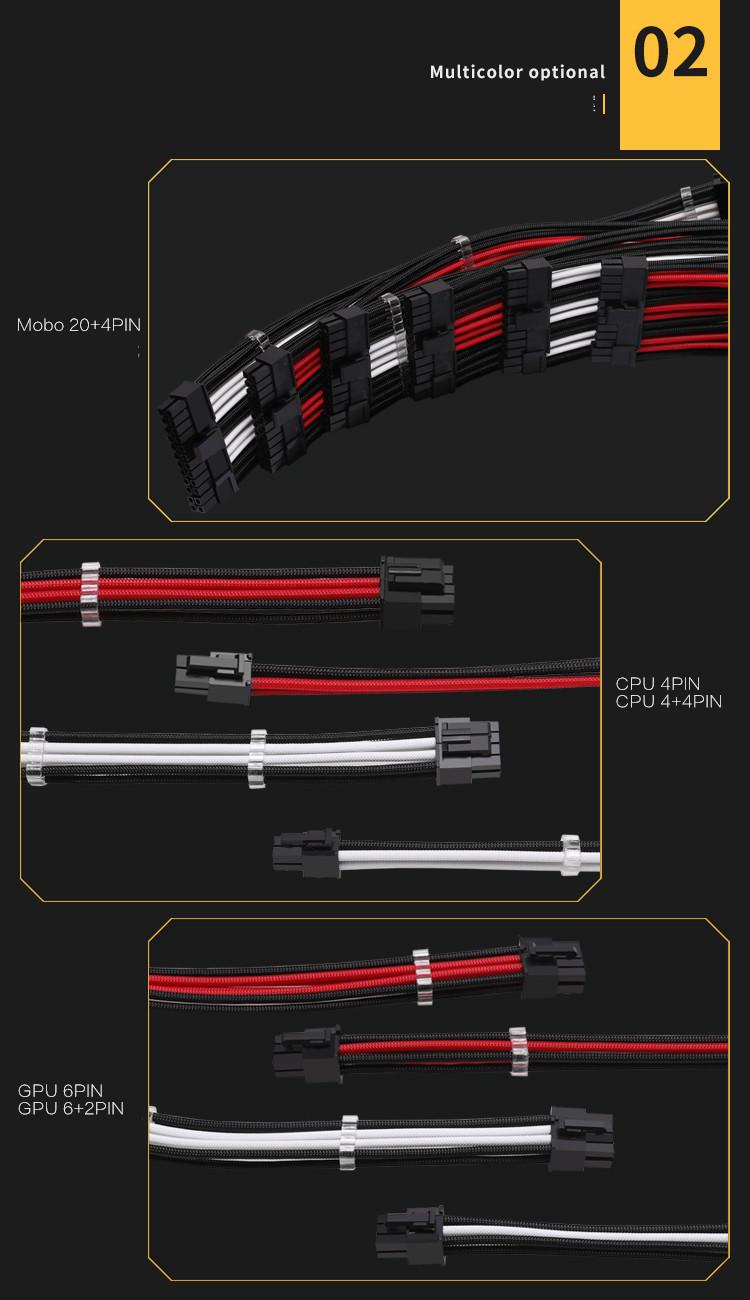 Barrow PC PSU Module Power Extension Cable 24Pin ATX GPU 6+2Pin CPU 4+4Pin 18AWG Black-White Black-Red