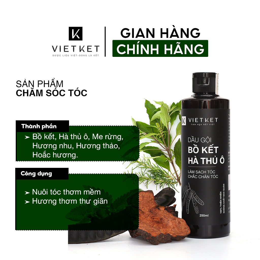 Dầu gội bồ kết hà thủ ô VIETKET 250ml - Làm sạch tóc, nuôi dưỡng từ chân tóc đến ngọn tóc chắc khỏe