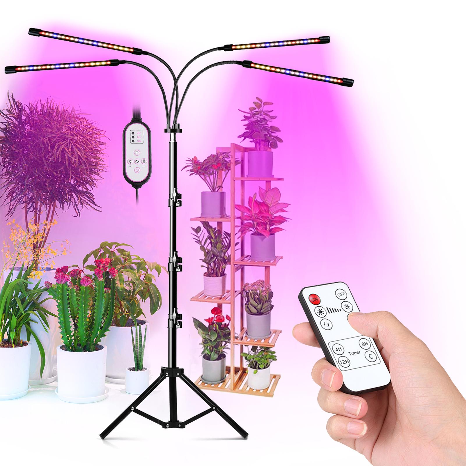 Đèn LED 4 đầu cho cây trồng, có 3 chế độ, 9 cấp độ điều chỉnh sáng cho cây phát triển