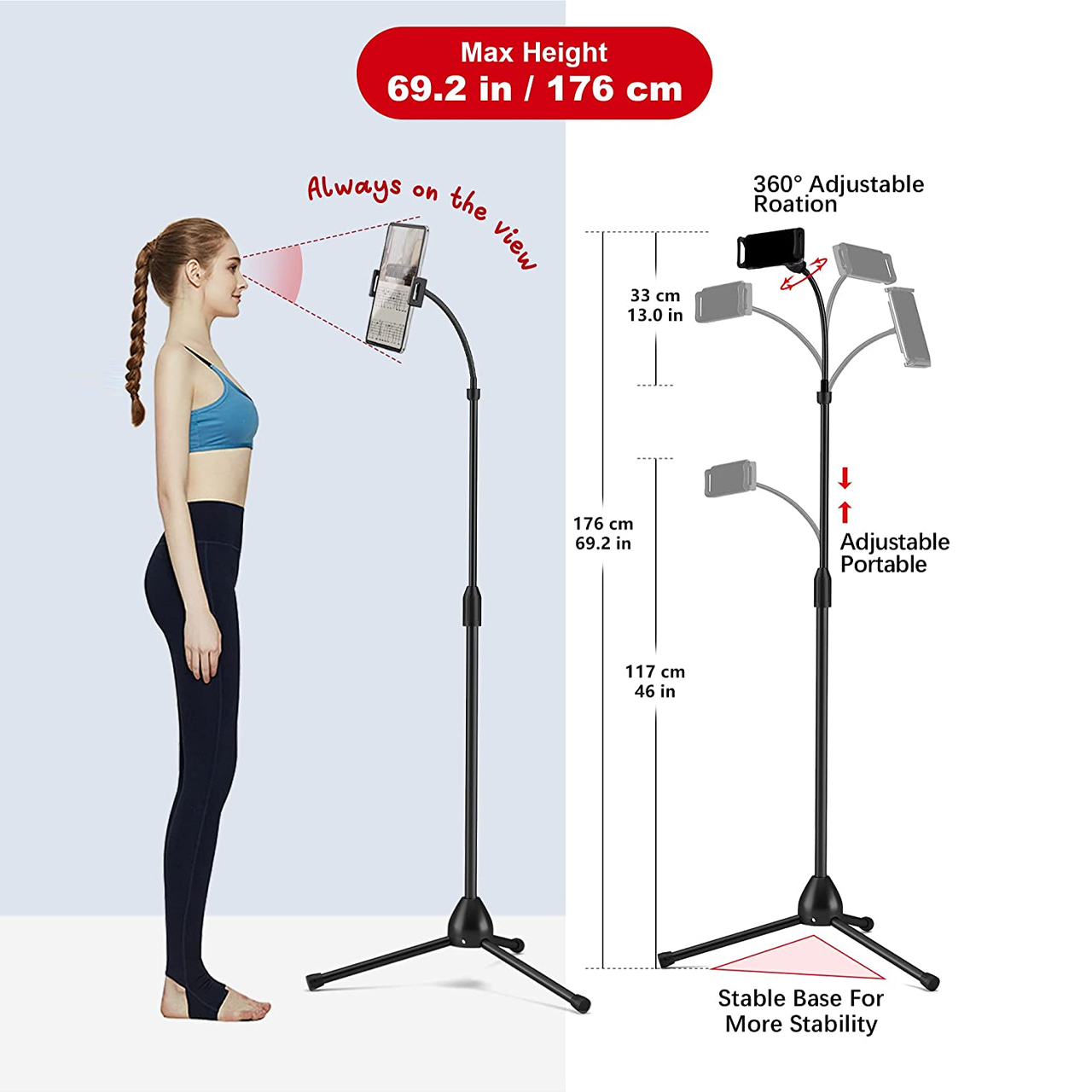 Tripod - giá đỡ điện thoại, máy tính bảng 3 chân live stream quay video tiktok gấp gọn cao 110-175cm xoay 360 độ - hàng chính hãng