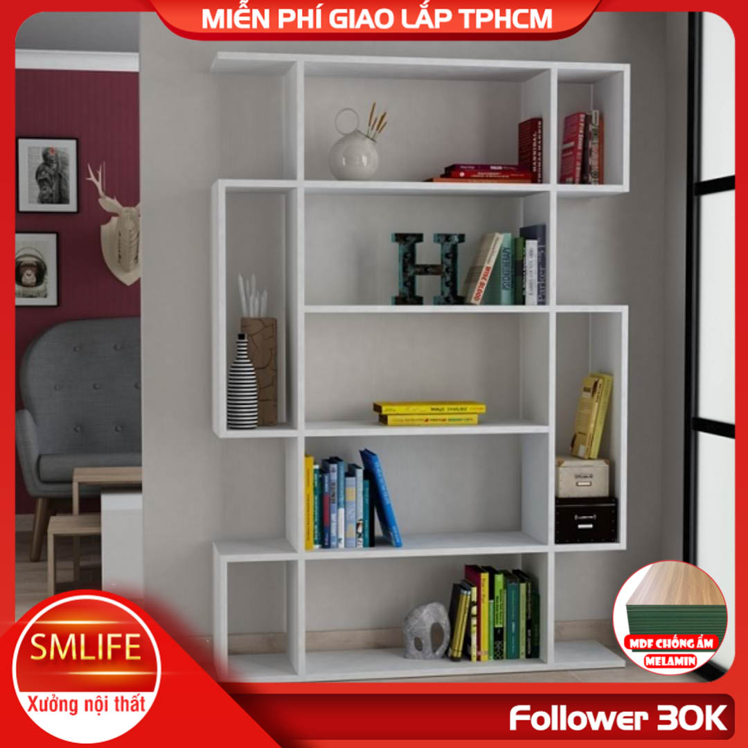 Kệ sách gỗ hiện đại SMLIFE Blairs | Gỗ MDF dày 17mm chống ẩm | D100xR28xC160cm - Màu