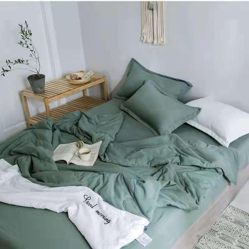 Bộ chăn ga gối 4 món chất liệu đũi silk mềm chăn trần bông sẵn đủ kích thước