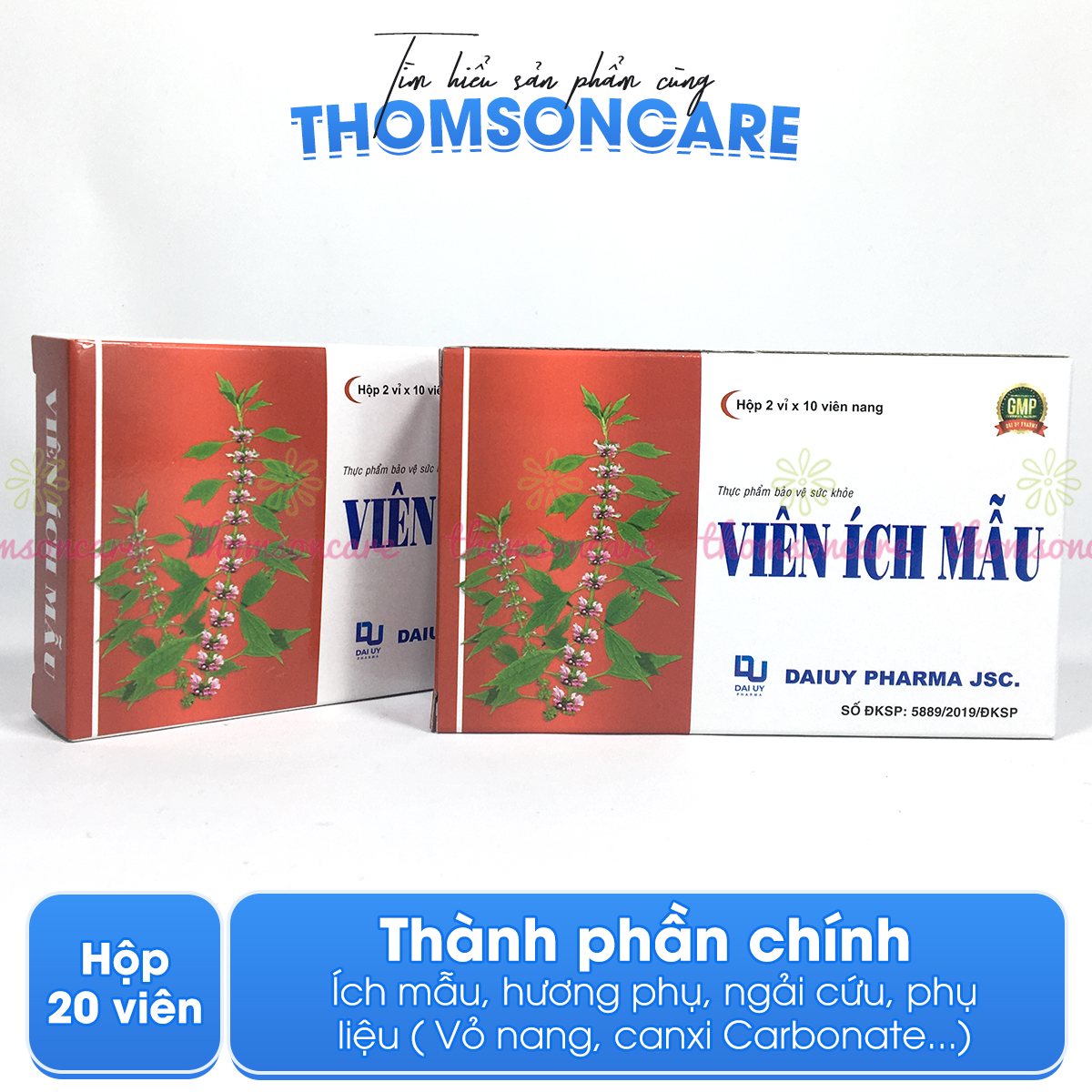 Viên uống Ích Mẫu Hộp 20 viên - Bổ huyết Điều Kinh giảm rối loạn kinh nguyệt Đ.Y