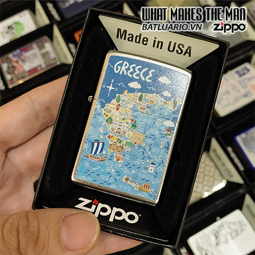 Bật Lửa Zippo 205 Greece Illustration Map