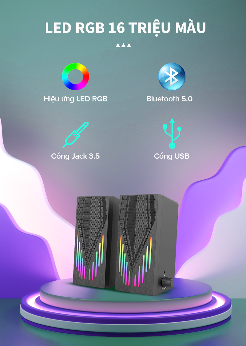 Loa vi tính Bestsound BD-318 có đèn LED RGB, kết nối Bluetooth, USB, Jack 3.5mm - Hàng chính hãng