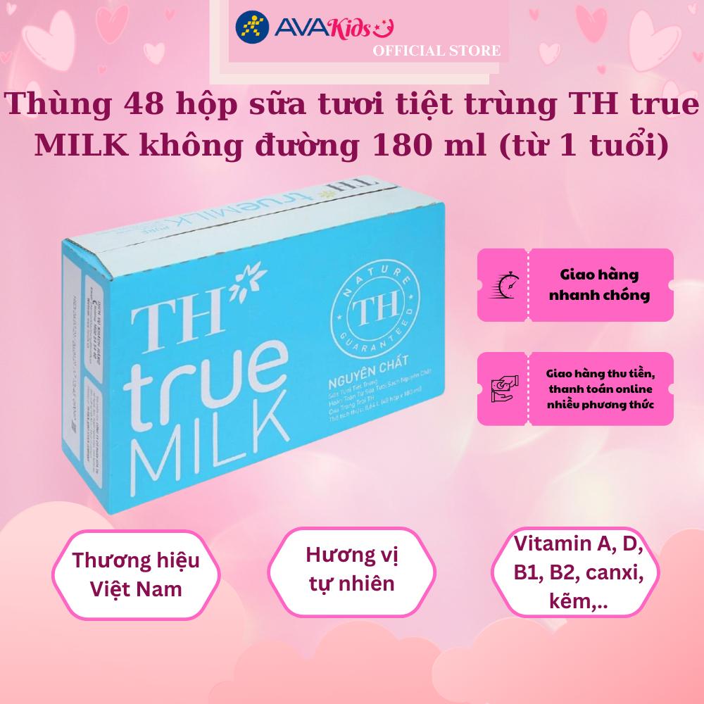 Thùng 48 hộp sữa tươi tiệt trùng TH true MILK không đường 180 ml (từ 1 tuổi)