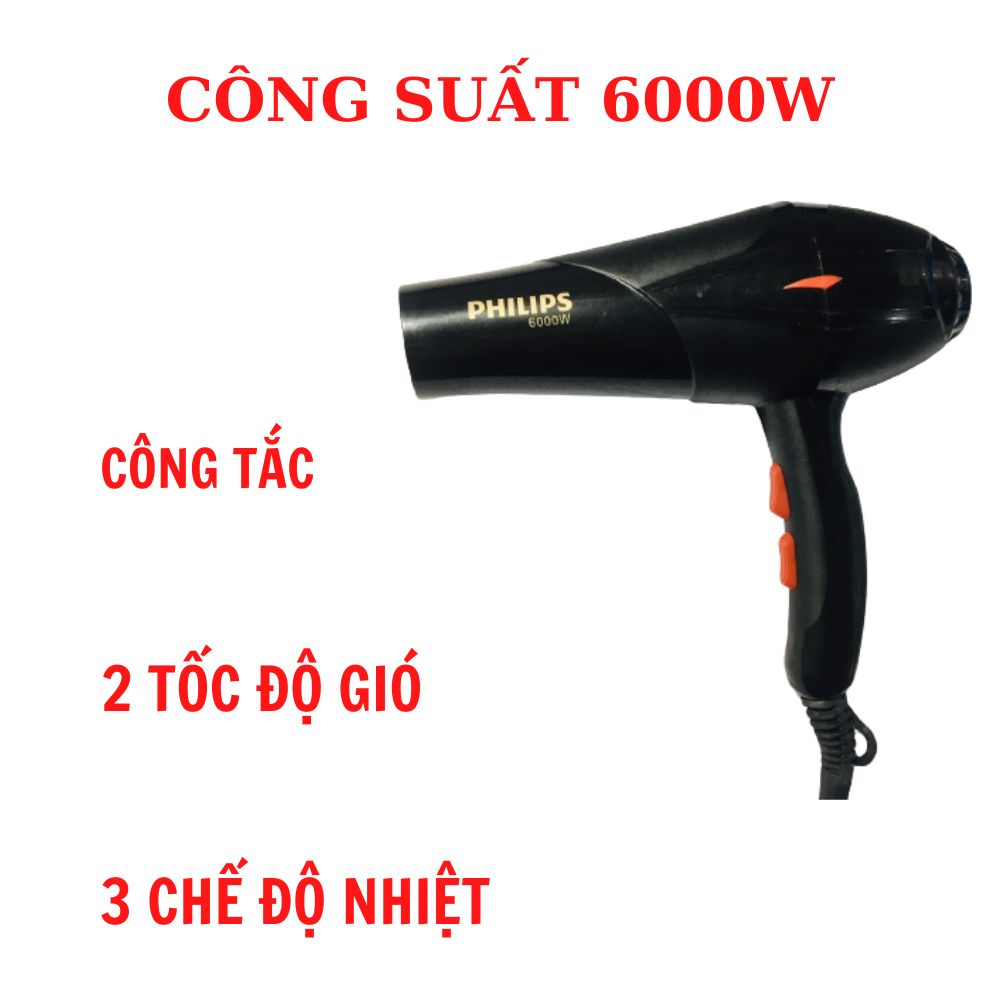 Máy sấy tóc, công suất lớn 6000w/ 2 chiều nóng - lạnh, sấy nhanh khô, chăm sóc tóc, bảo vệ tóc hiệu quả, tạo kiểu dễ dàng/ tích hợp nhiều tính năng sấy/ mát - ấm - nóng, luồng gió mạnh/sử dụng cho cả Salon tóc chuyên nghiệp