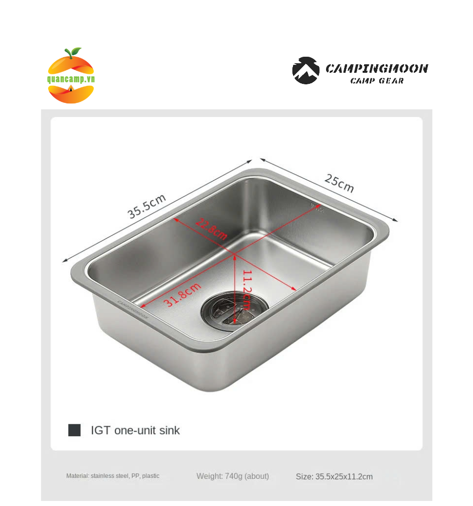 Chậu rửa inox dùng cho bàn IGT Campingmoon CK-26