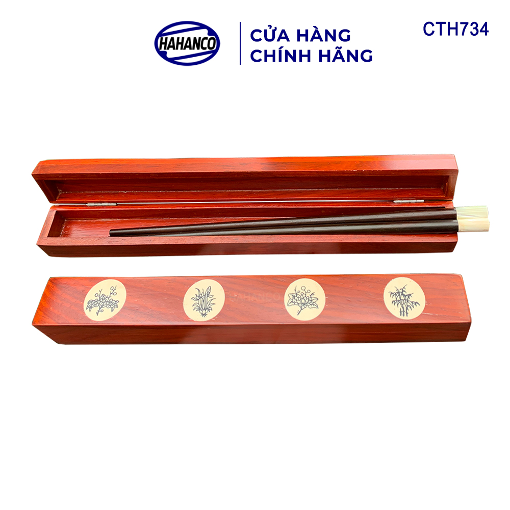 Hộp Đựng 1 Đôi Đũa Bằng Gỗ Hương Đỏ Khảm Họa Tiết Tinh Tế - Có Thể Mang Theo Người Tiện dụng - CTH734 - HAHANCO