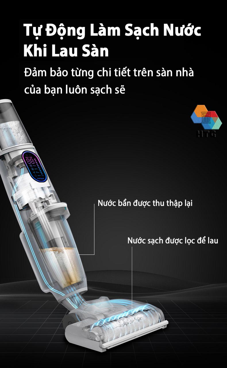 Máy hút bụi lau nhà airbot iClean Pro tích hợp tự động giặt Dẻ, 3 công việc trong 1, hút và lau chuyên sâu, hàng chính hãng