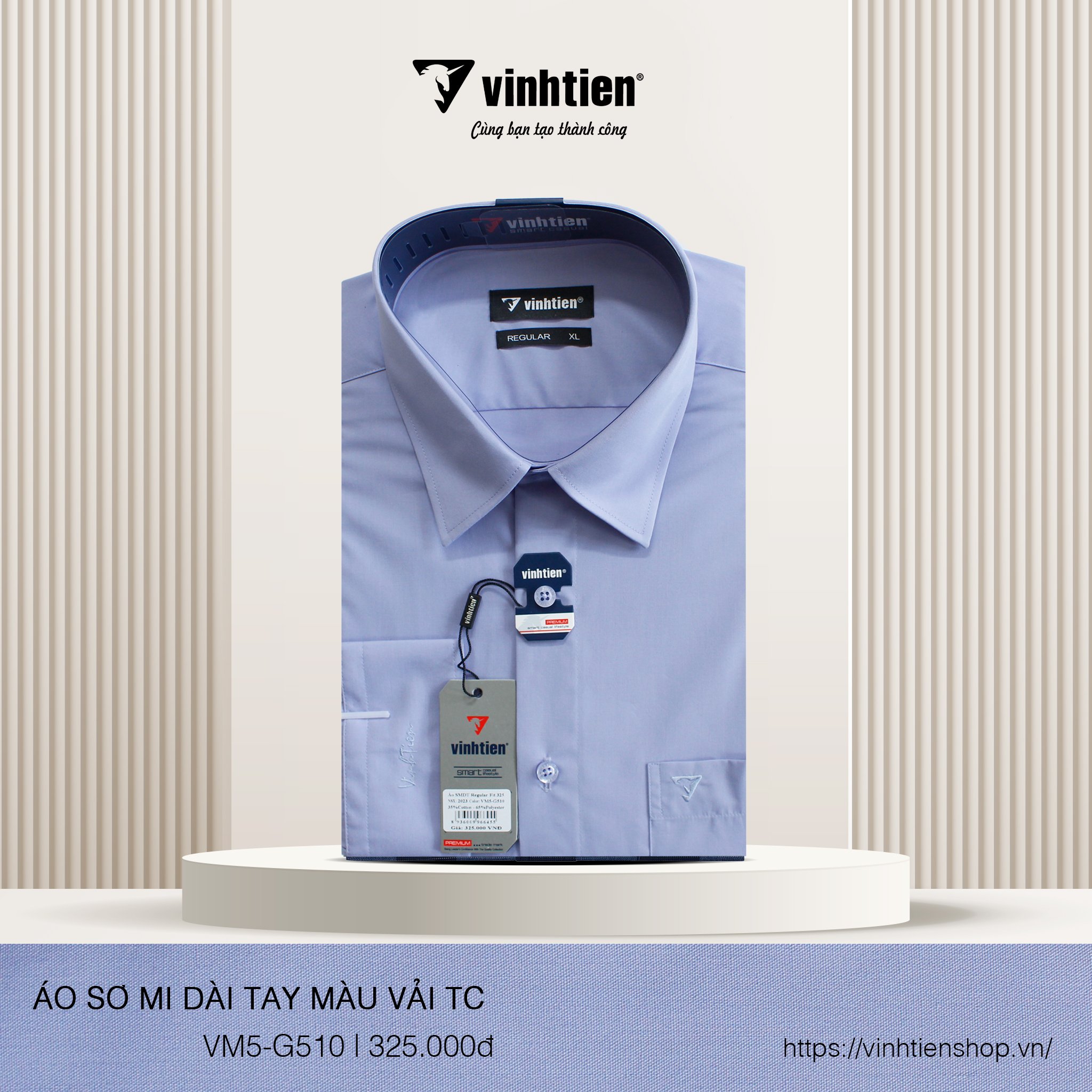 Áo Sơ Mi Dài Tay Màu Tencel-Spun Regular Fit 325 Vĩnh Tiến - VM5-G510