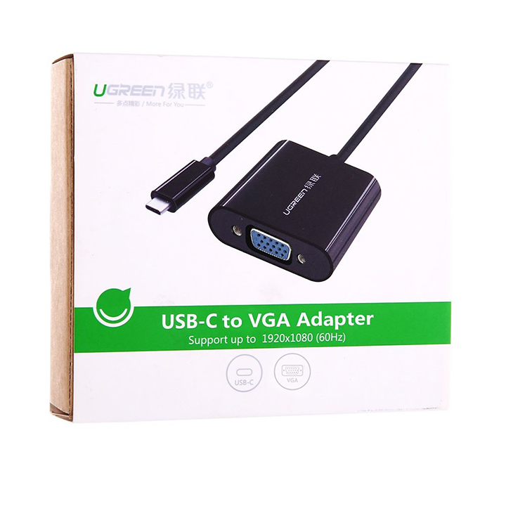 Cáp USB Type-C to VGA Ugreen 20586 hỗ trợ 1080p cao cấp - Hàng Chính Hãng