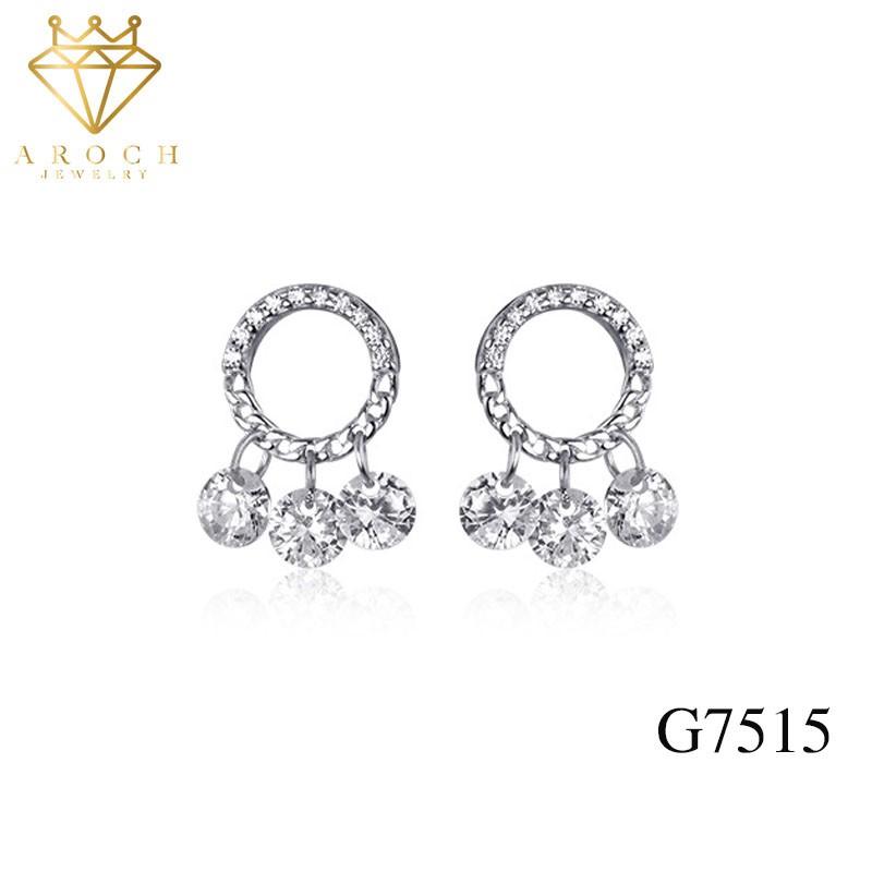 Khuyên tai bạc Ý s925 gắn đá Zircon trắng tua rua G7515 - AROCH Jewelry