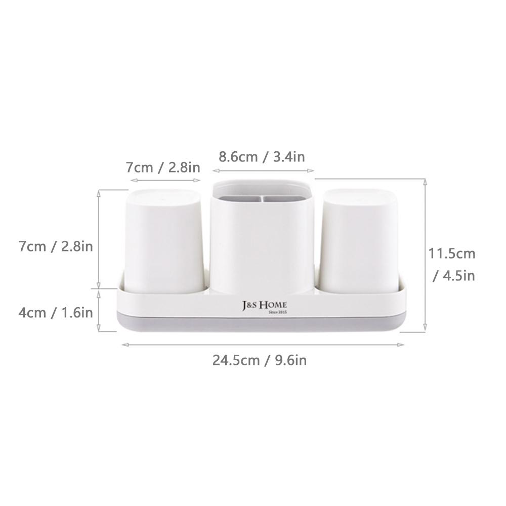 Kệ giữ bàn chải đánh răng với 2 cốc và khay để đứng đựng tuýp kem và bàn chải
