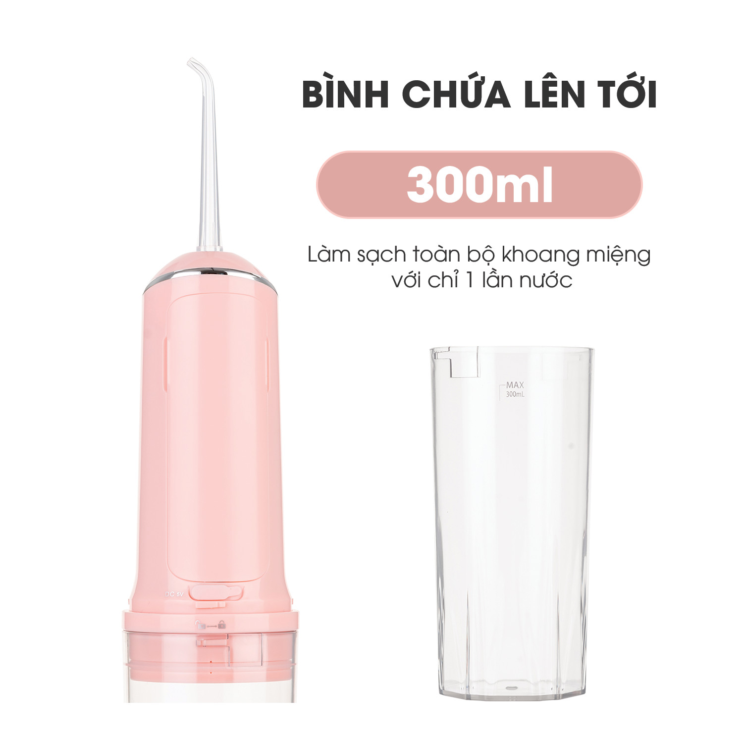 Máy Tăm Nước Du Lịch WaterPush 1903 màu Hồng - Bình chứa nước Siêu Lớn - Áp Suất Nước Tiêu Chuẩn Đẩy Bay Mảng Bám