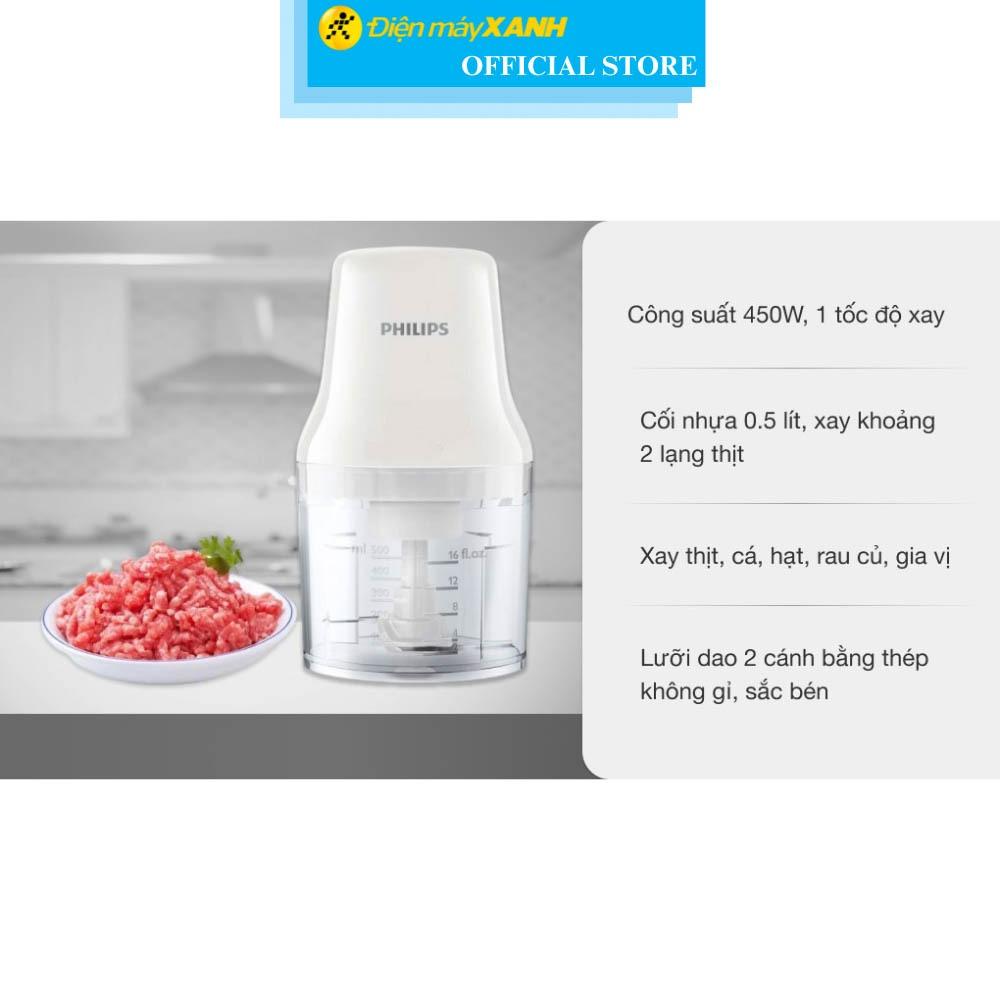 Máy xay thịt mini Philips HR1393 450W 0.5 lít - Hàng Chính Hãng