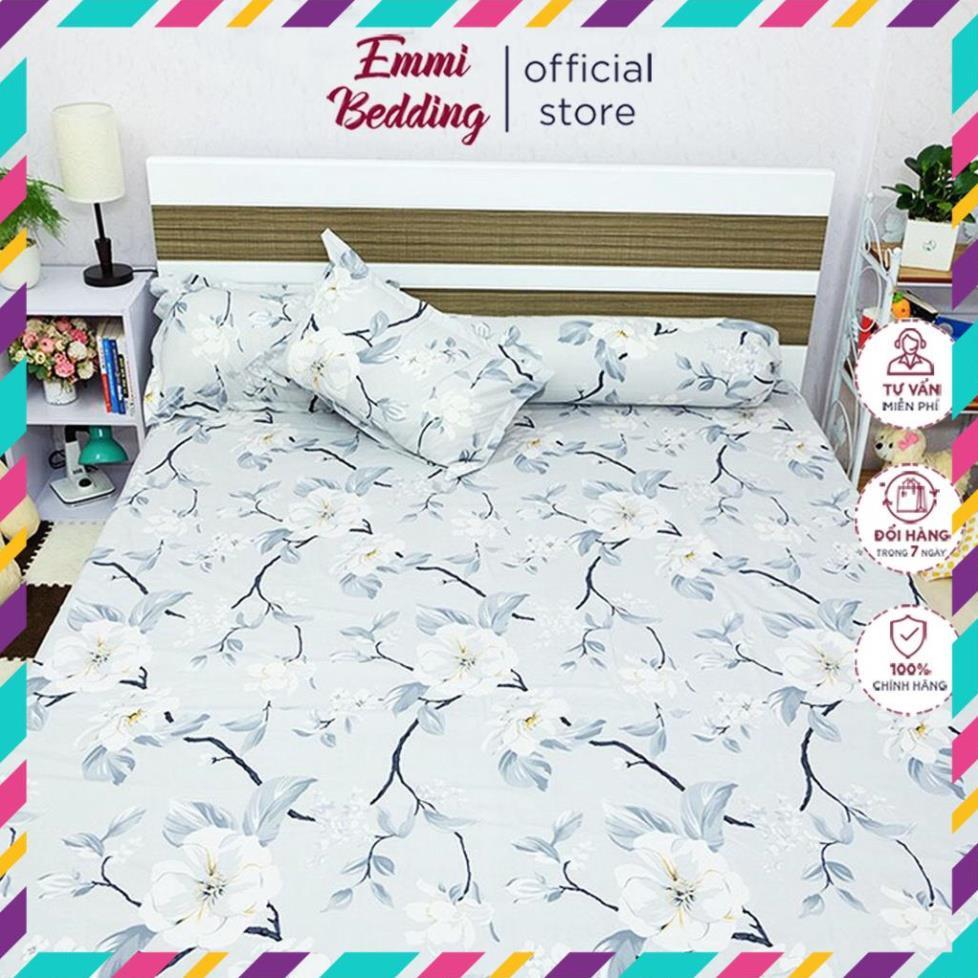 Bộ ga chun và 2 vỏ gối cotton poly - Mẫu hoa ghi siêu đẹp