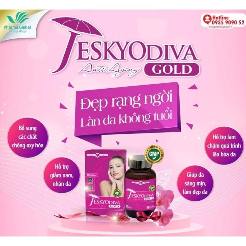 VIÊN UỐNG  ĐẸP DA JESKYODIVA GOLD - Hộp 60 viên. Ngăn ngừa lão hóa, sáng mịnh làn da, giảm nhăn + nám làm da sáng đẹp