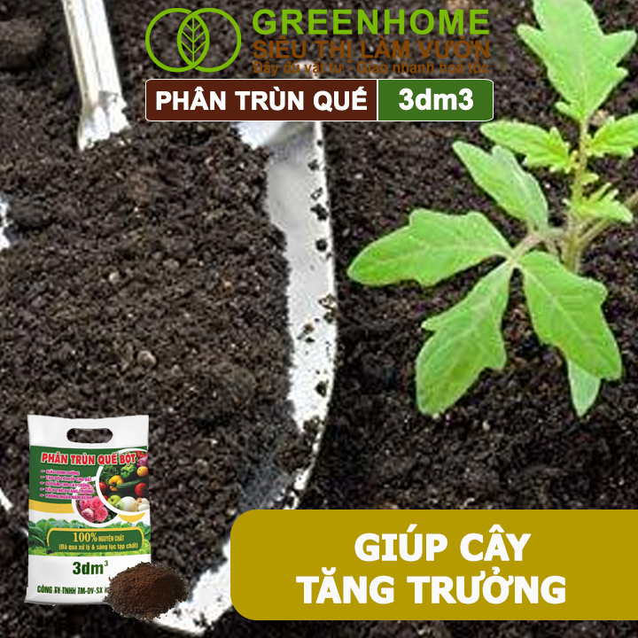 Phân Trùn Quế Bột Greenhome, Bao 3dm3, Nguyên Chất, Bổ Sung Dinh Dưỡng, Cải Tạo Đất