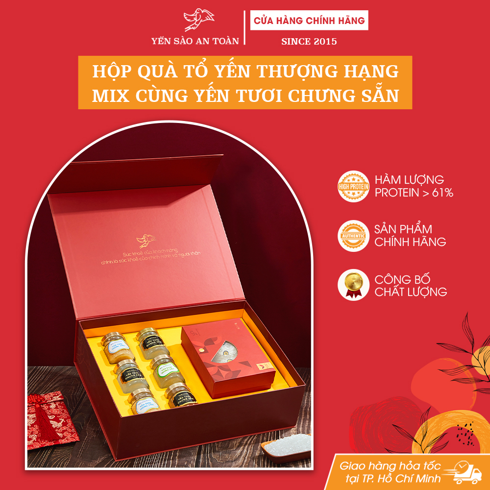 QUÀ TẾT SANG TRỌNG 2024 HỘP TỔ YẾN THƯỢNG HẠNG MIX CÙNG YẾN CHƯNG SẴN TỪ YẾN SÀO AN TOÀN
