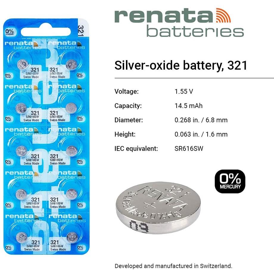 Pin đồng hồ Thụy Sỹ RENATA 321 SR616SW oxit bạc Made in Swiss (Dạng Vỉ 10 Viên)