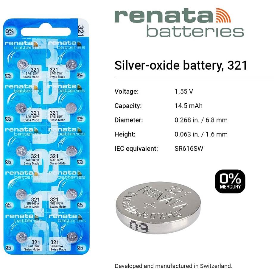Pin đồng hồ Thụy Sỹ RENATA 321 SR616SW oxit bạc Made in Swiss