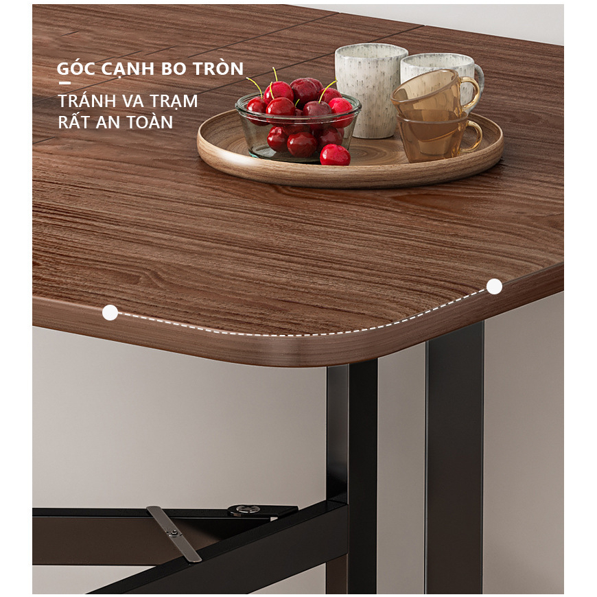 Bàn Ăn  Gấp Gọn Thông Minh Khung Sắt Có Bánh Xe Màu Óc Chó AM107