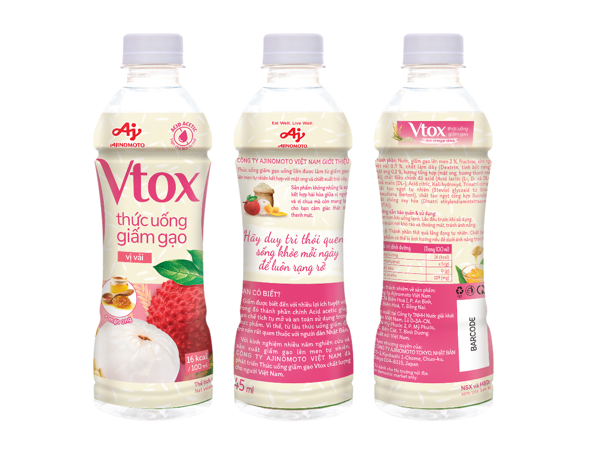 Combo 6 Chai Thức Uống Giấm Gạo "Vtox" - Vị Vải 345ml/Chai